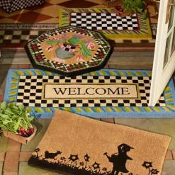 MacKenzie-Childs Welcome Periwinkle Double Door Entrance Mat< Rugs