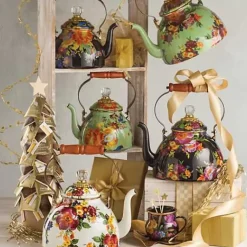 MacKenzie-Childs White Flower Market 3 Quart Tea Kettle< Tea Kettles