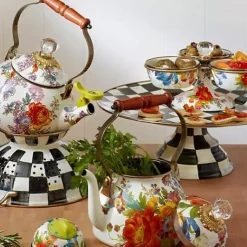 MacKenzie-Childs White Flower Market 2 Quart Tea Kettle< The Coffee Shop|Tea Kettles