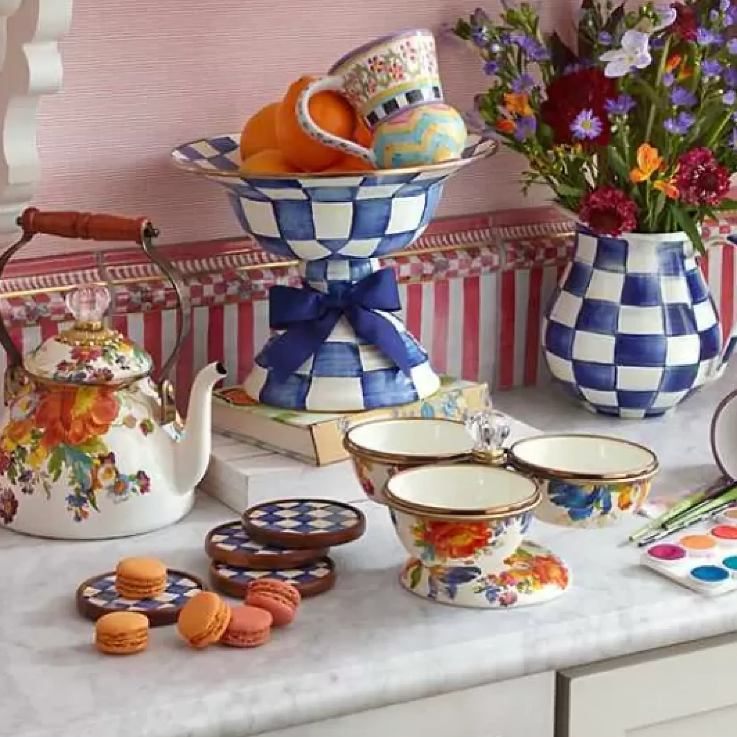 MacKenzie-Childs White Flower Market 2 Quart Tea Kettle< The Coffee Shop|Tea Kettles