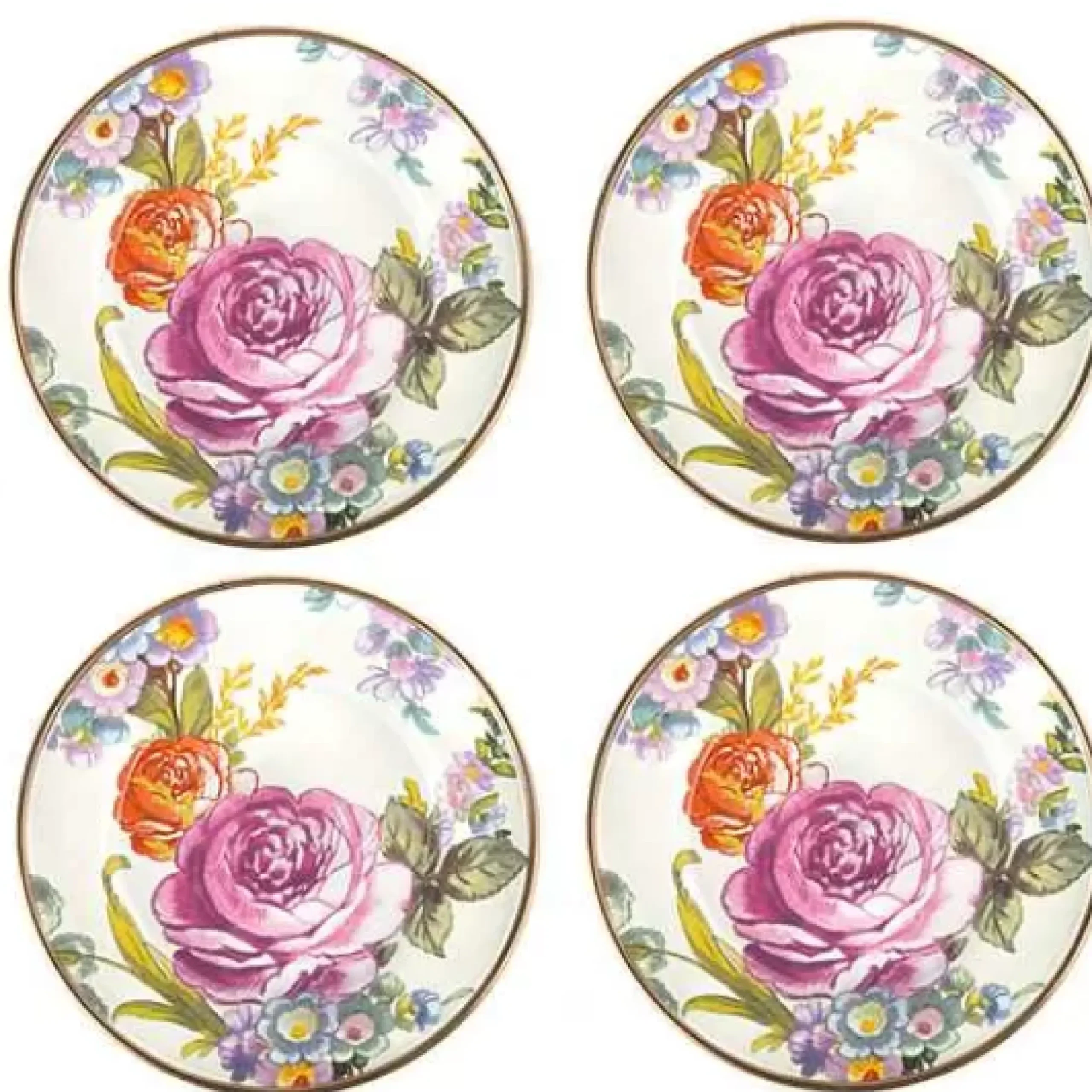 MacKenzie-Childs White Flower Market Appetizer Plates, Set of 4< Bar Entertaining|Serveware