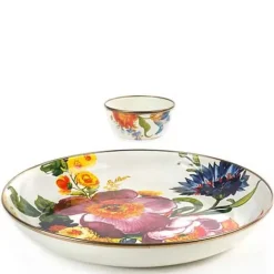 MacKenzie-Childs White Flower Market Chip  Dip Set< Kitchen & Dining Sets|Serveware