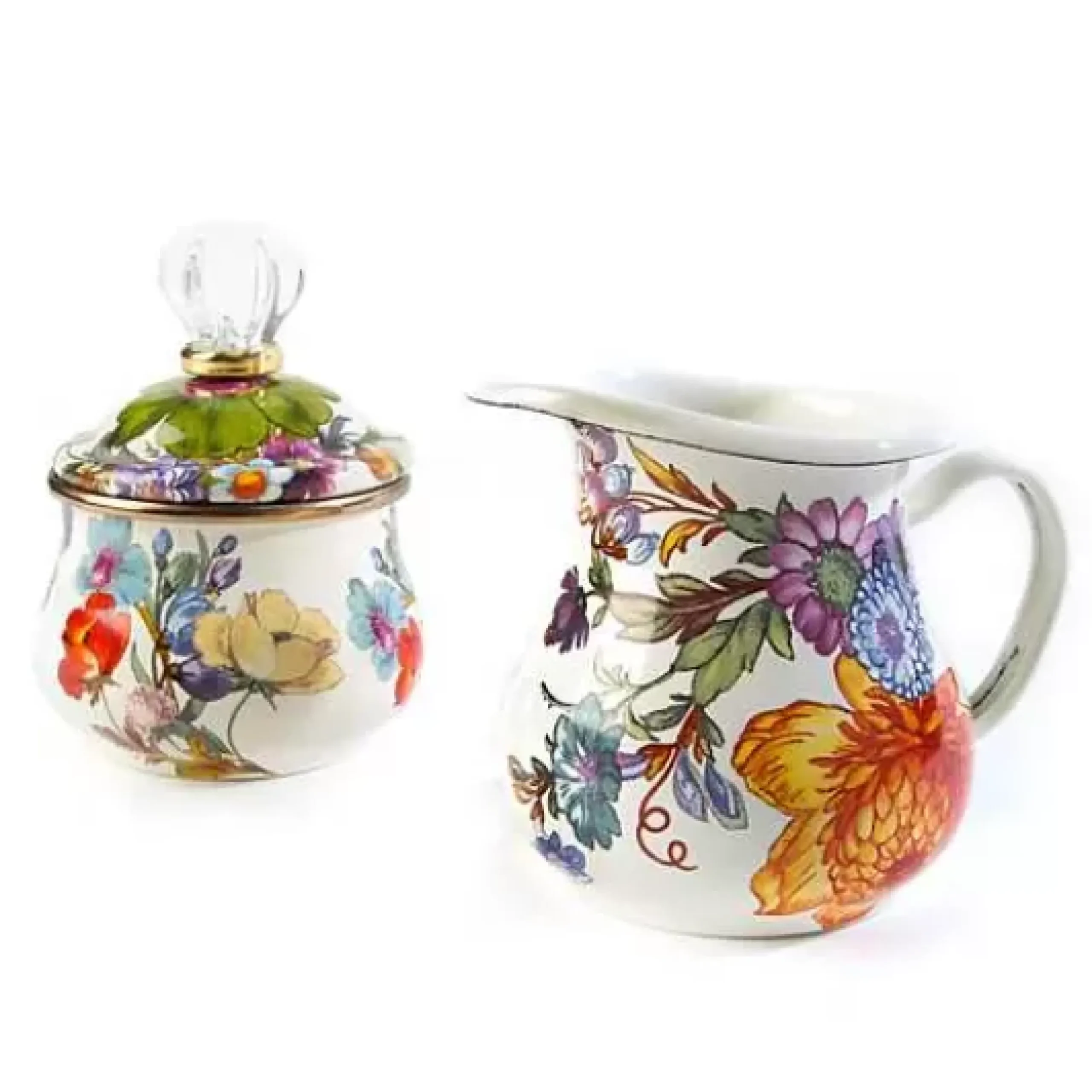 MacKenzie-Childs White Flower Market Creamer Sugar Bowl Set< Kitchen & Dining Sets|The Coffee Shop
