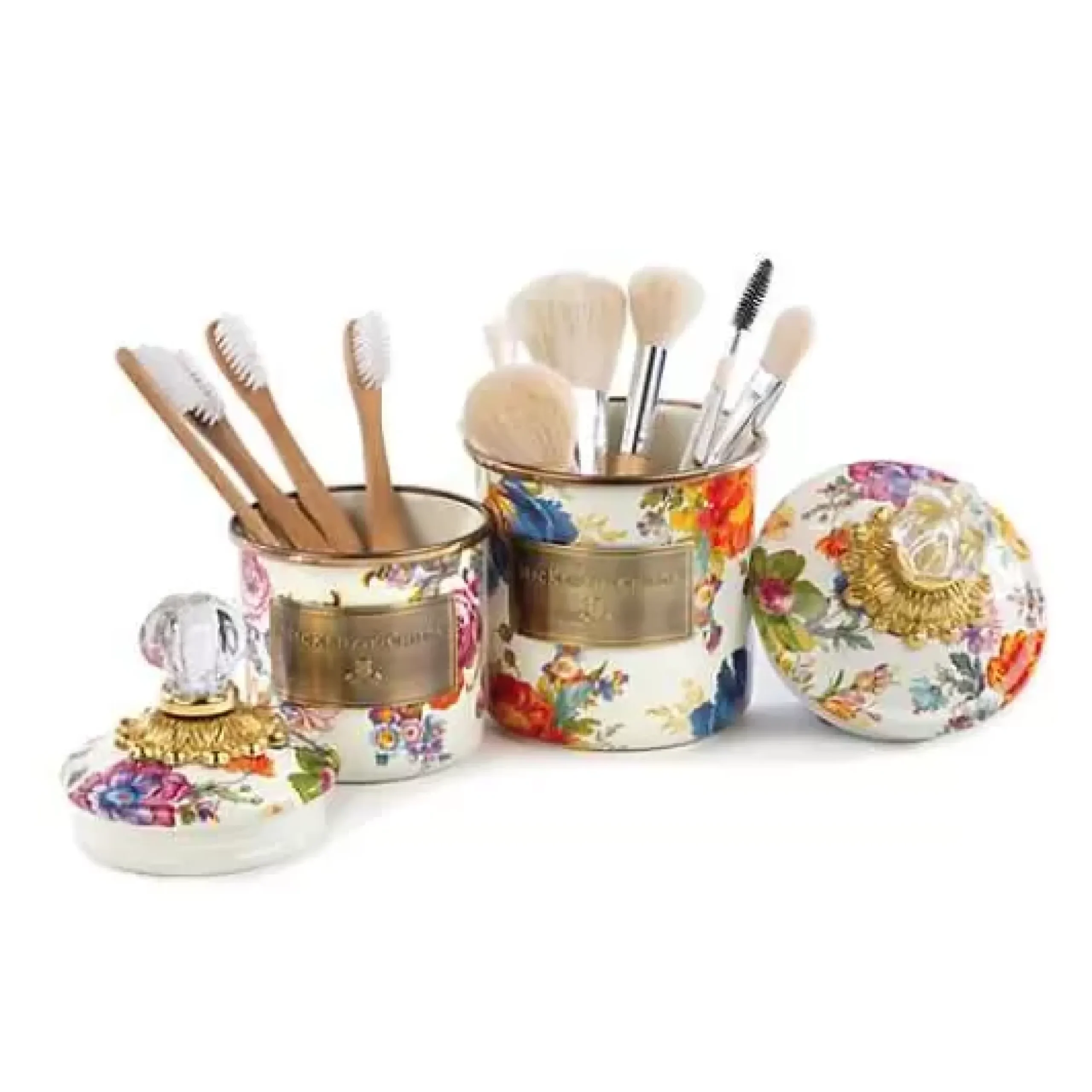 MacKenzie-Childs White Flower Market Demi Canister< Room Accents|Kitchen Storage & Organization