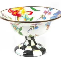 MacKenzie-Childs White Flower Market Large Compote< Serveware