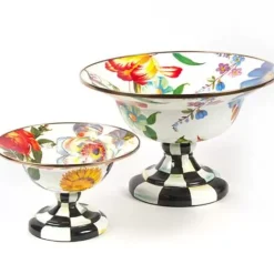 MacKenzie-Childs White Flower Market Large Compote< Serveware