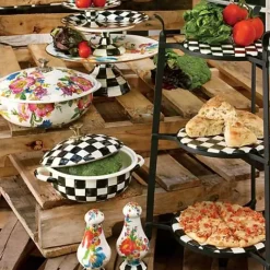 MacKenzie-Childs White Flower Market Large Pedestal Platter< Serveware