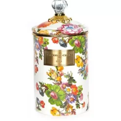 MacKenzie-Childs White Flower Market Large Canister< Room Accents|Kitchen Storage & Organization