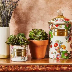 MacKenzie-Childs White Flower Market Large Canister< Room Accents|Kitchen Storage & Organization