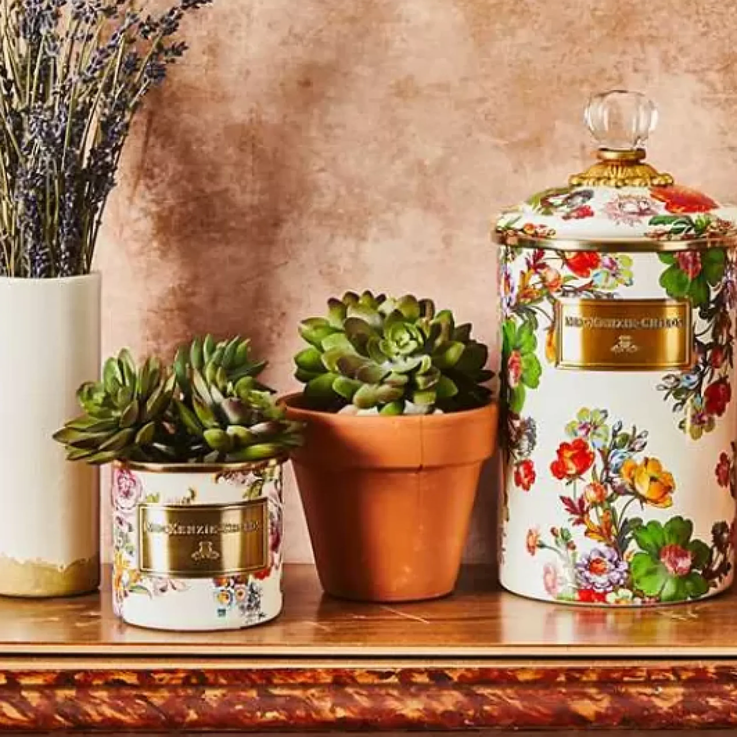 MacKenzie-Childs White Flower Market Large Canister< Room Accents|Kitchen Storage & Organization
