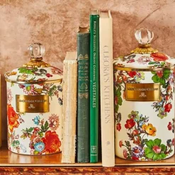 MacKenzie-Childs White Flower Market Large Canister< Room Accents|Kitchen Storage & Organization