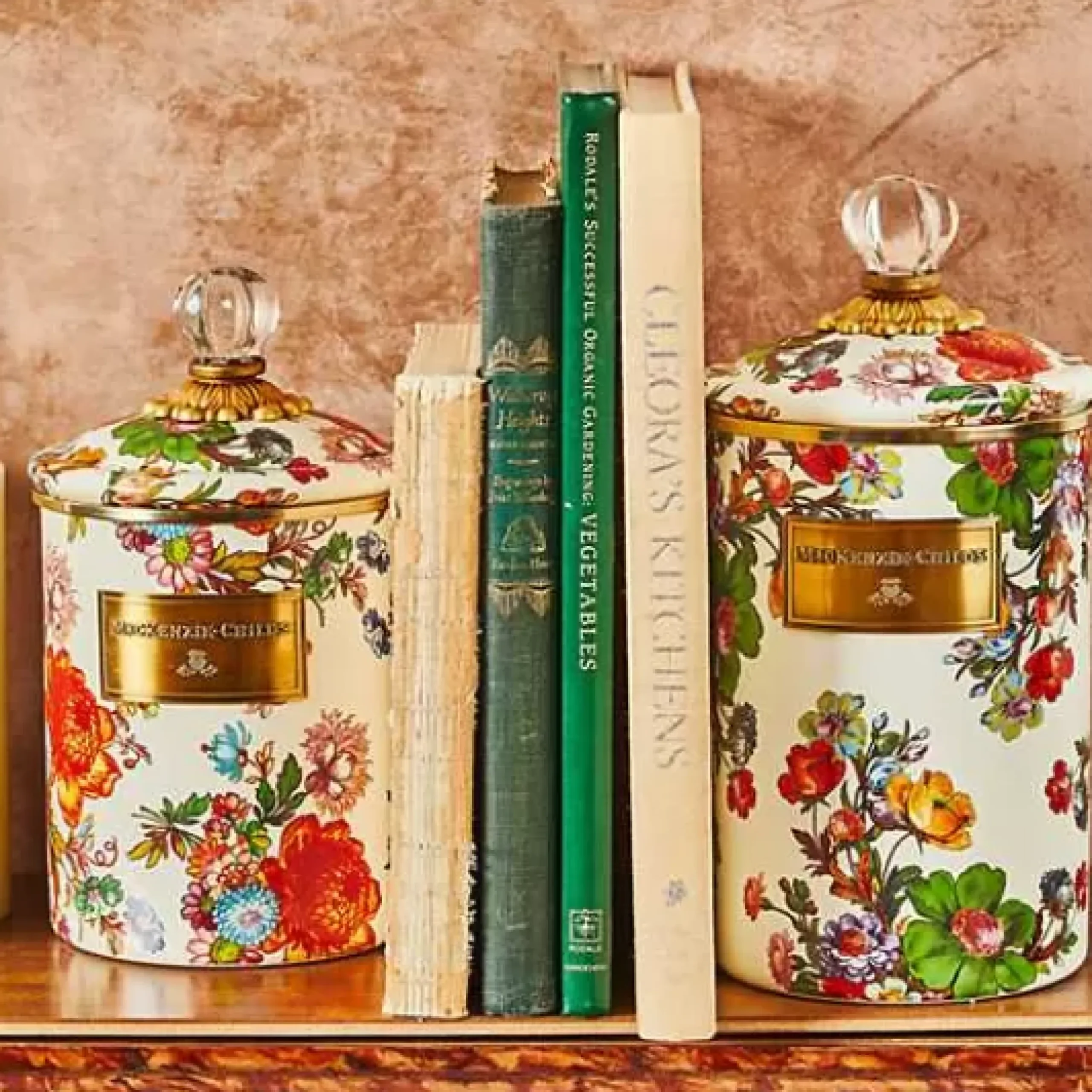 MacKenzie-Childs White Flower Market Large Canister< Room Accents|Kitchen Storage & Organization