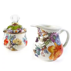 MacKenzie-Childs White Flower Market Lidded Sugar Bowl< The Coffee Shop|Serveware