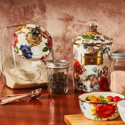 MacKenzie-Childs White Flower Market Medium Canister< Room Accents|Kitchen Storage & Organization