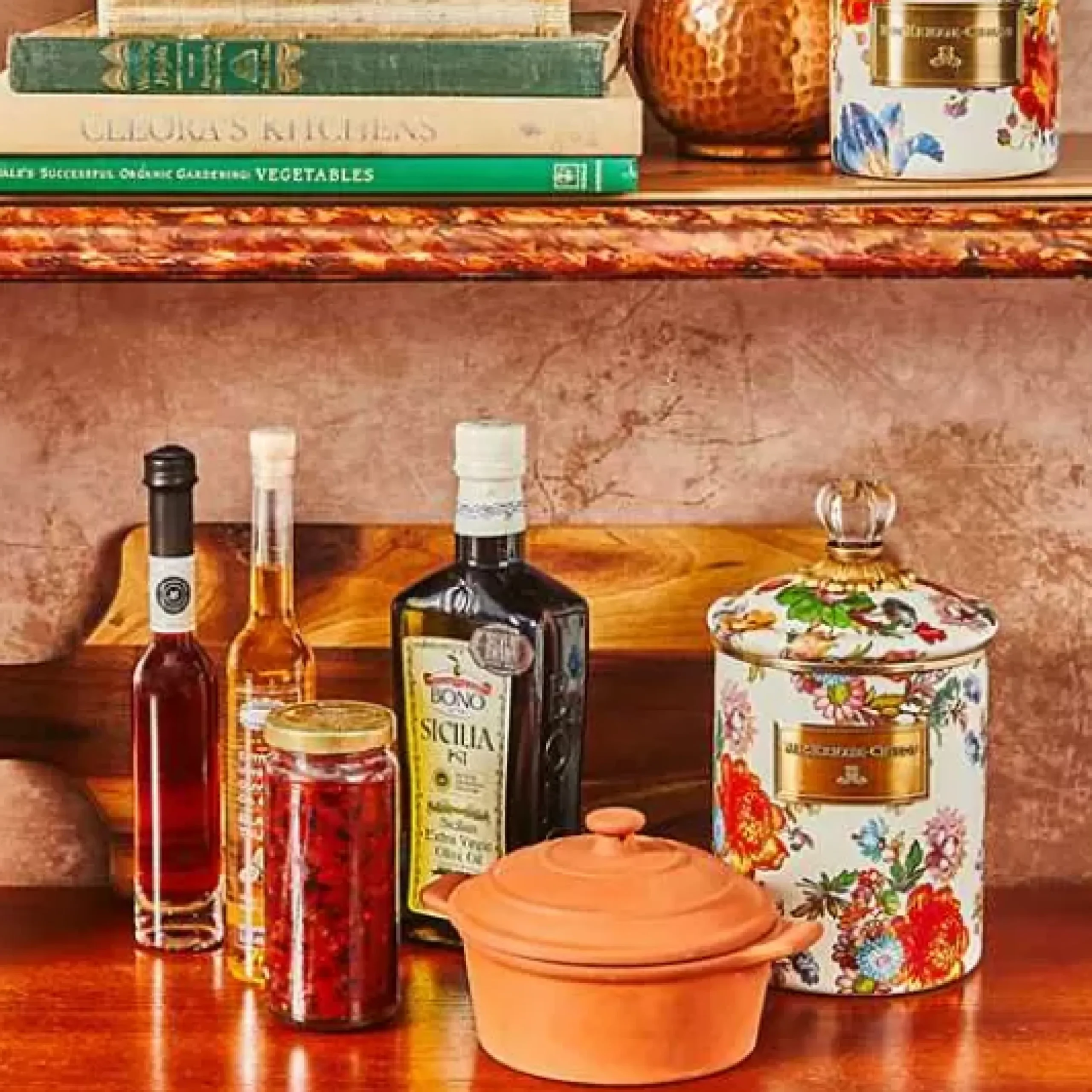 MacKenzie-Childs White Flower Market Medium Canister< Room Accents|Kitchen Storage & Organization