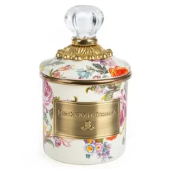 MacKenzie-Childs White Flower Market Mini Canister< Room Accents|Kitchen Storage & Organization