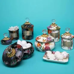MacKenzie-Childs White Flower Market Mini Canister< Room Accents|Kitchen Storage & Organization