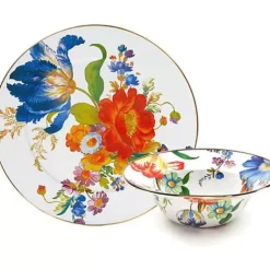 MacKenzie-Childs White Flower Market Serving Platter Bowl Set< Kitchen & Dining Sets|Serveware