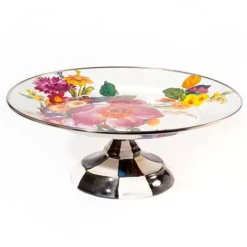 MacKenzie-Childs White Flower Market Small Pedestal Platter< Serveware