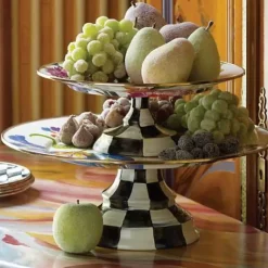MacKenzie-Childs White Flower Market Small Pedestal Platter< Serveware