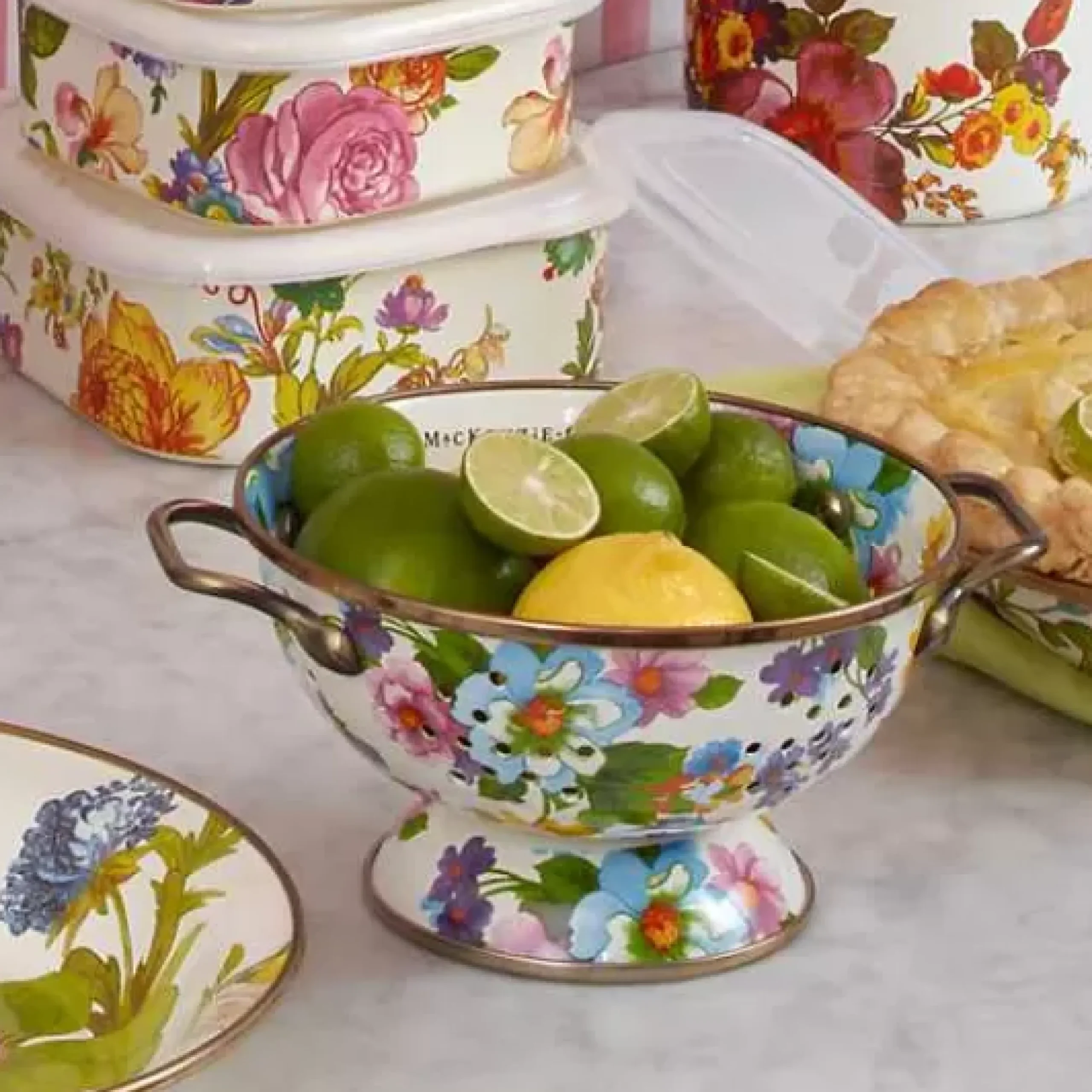 MacKenzie-Childs White Flower Market Small Colander< Kitchen Utensils & Tools