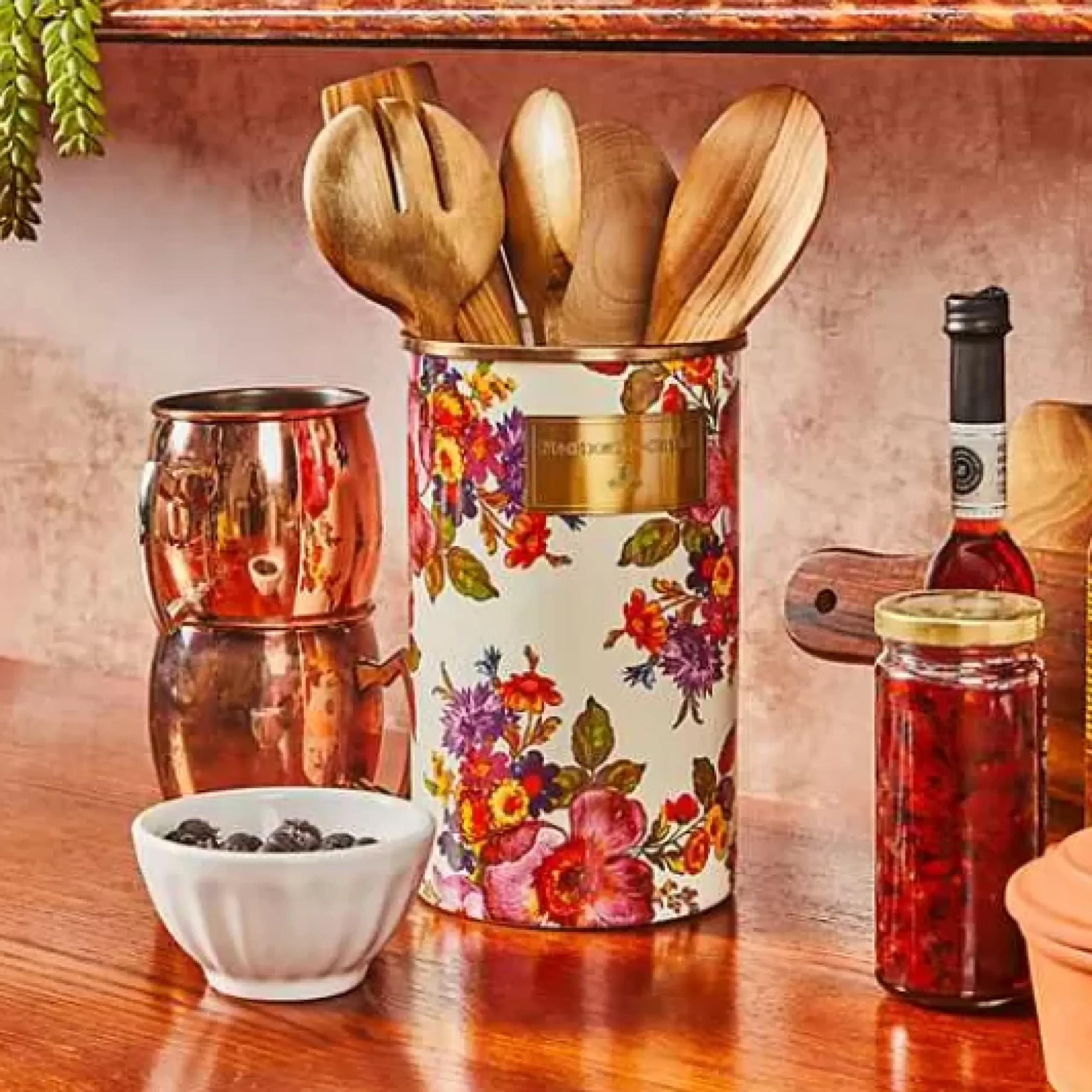 MacKenzie-Childs White Flower Market Utensil Holder< Kitchen Storage & Organization