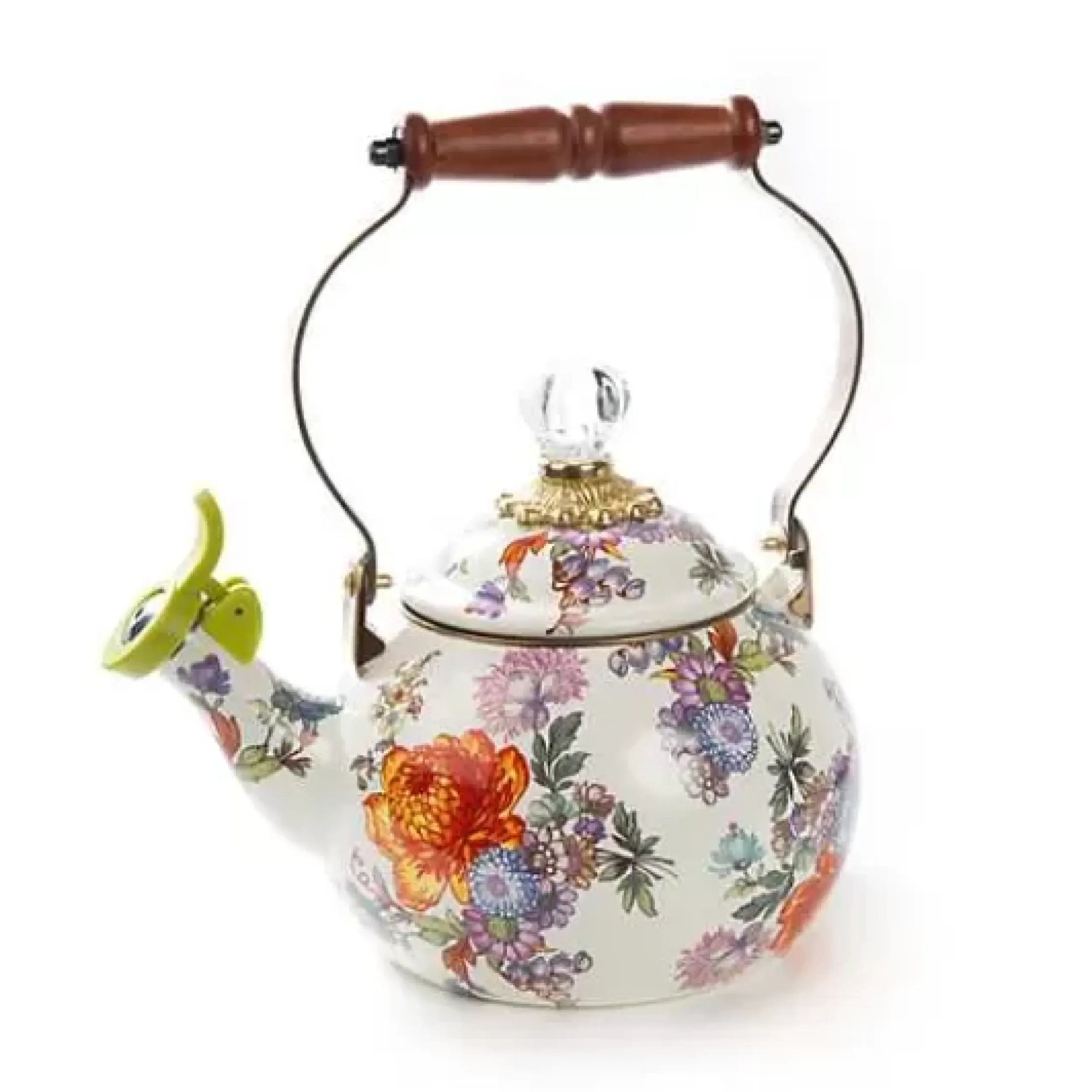 MacKenzie-Childs White Flower Market Whistling Tea Kettle< The Coffee Shop|Tea Kettles