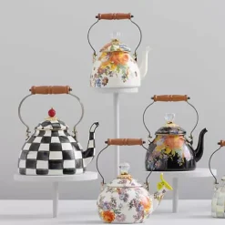 MacKenzie-Childs White Flower Market Whistling Tea Kettle< The Coffee Shop|Tea Kettles