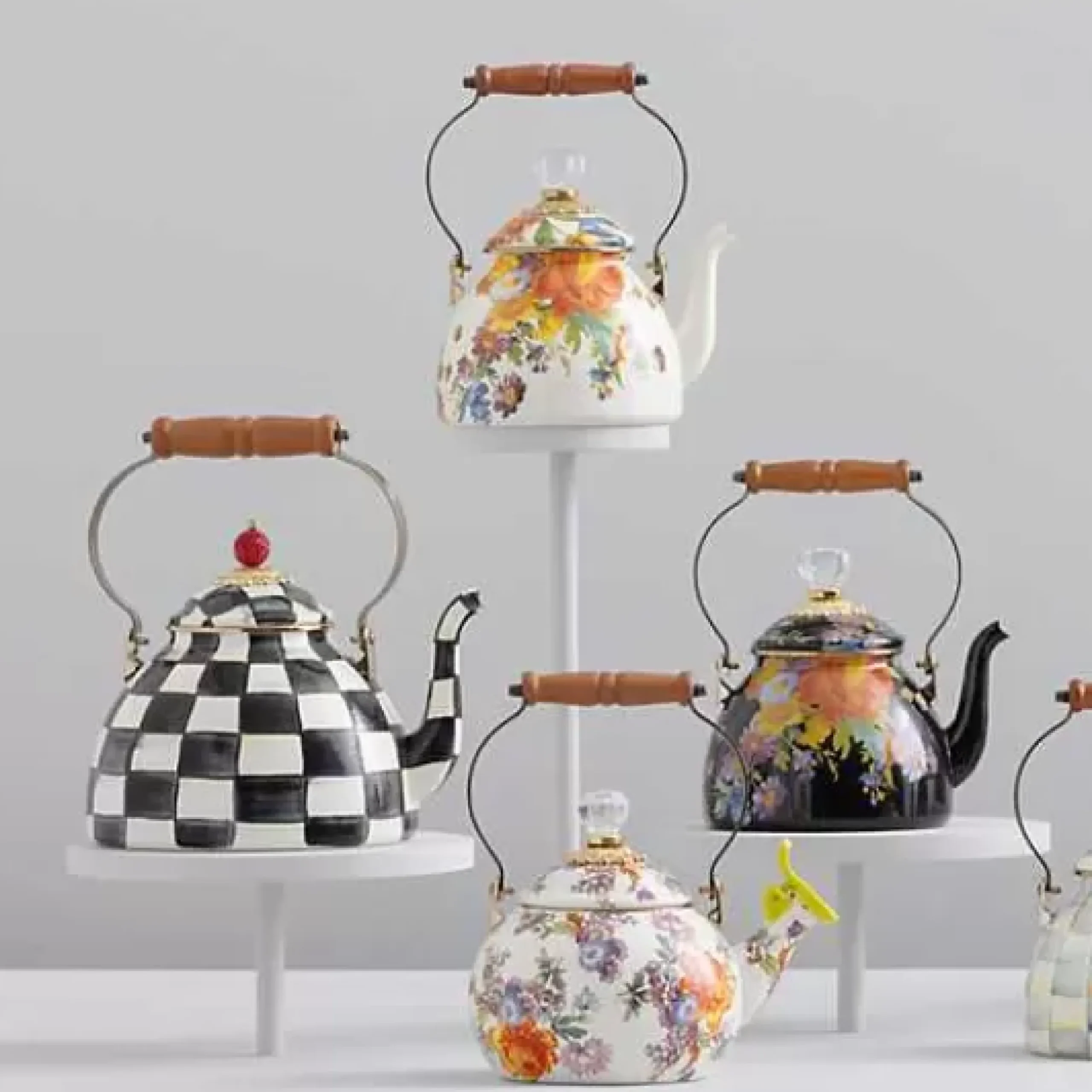 MacKenzie-Childs White Flower Market Whistling Tea Kettle< The Coffee Shop|Tea Kettles