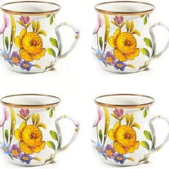 MacKenzie-Childs White Flower Market White Mugs, Set of 4< Kitchen & Dining Sets|The Coffee Shop