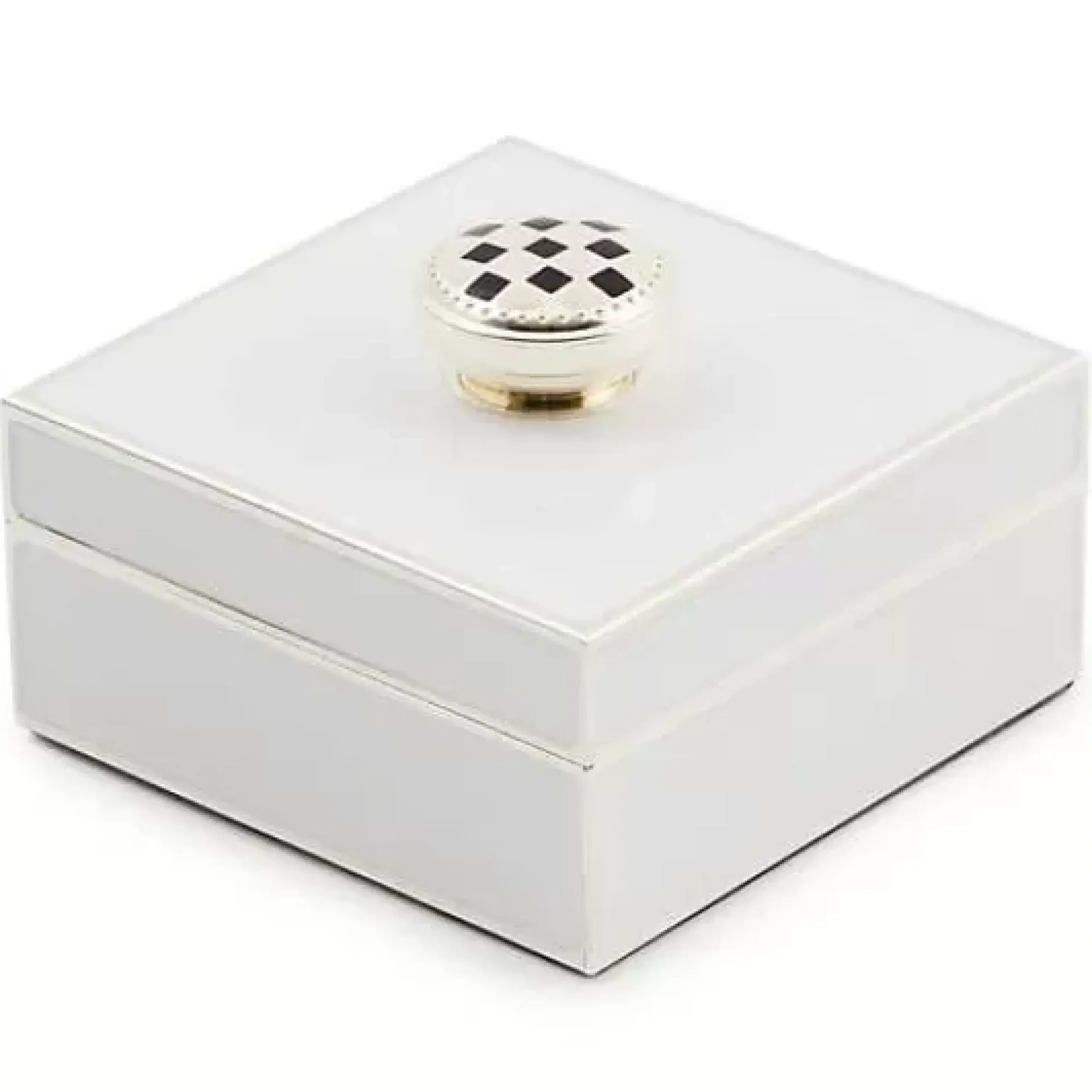 MacKenzie-Childs White Silver Plated Trinket Box with Check Knob< Room Accents