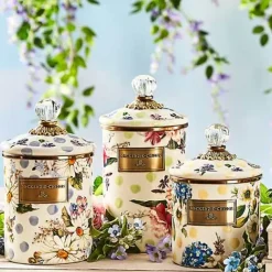 MacKenzie-Childs Wildflowers Blue Enamel Medium Canister< Kitchen Storage & Organization