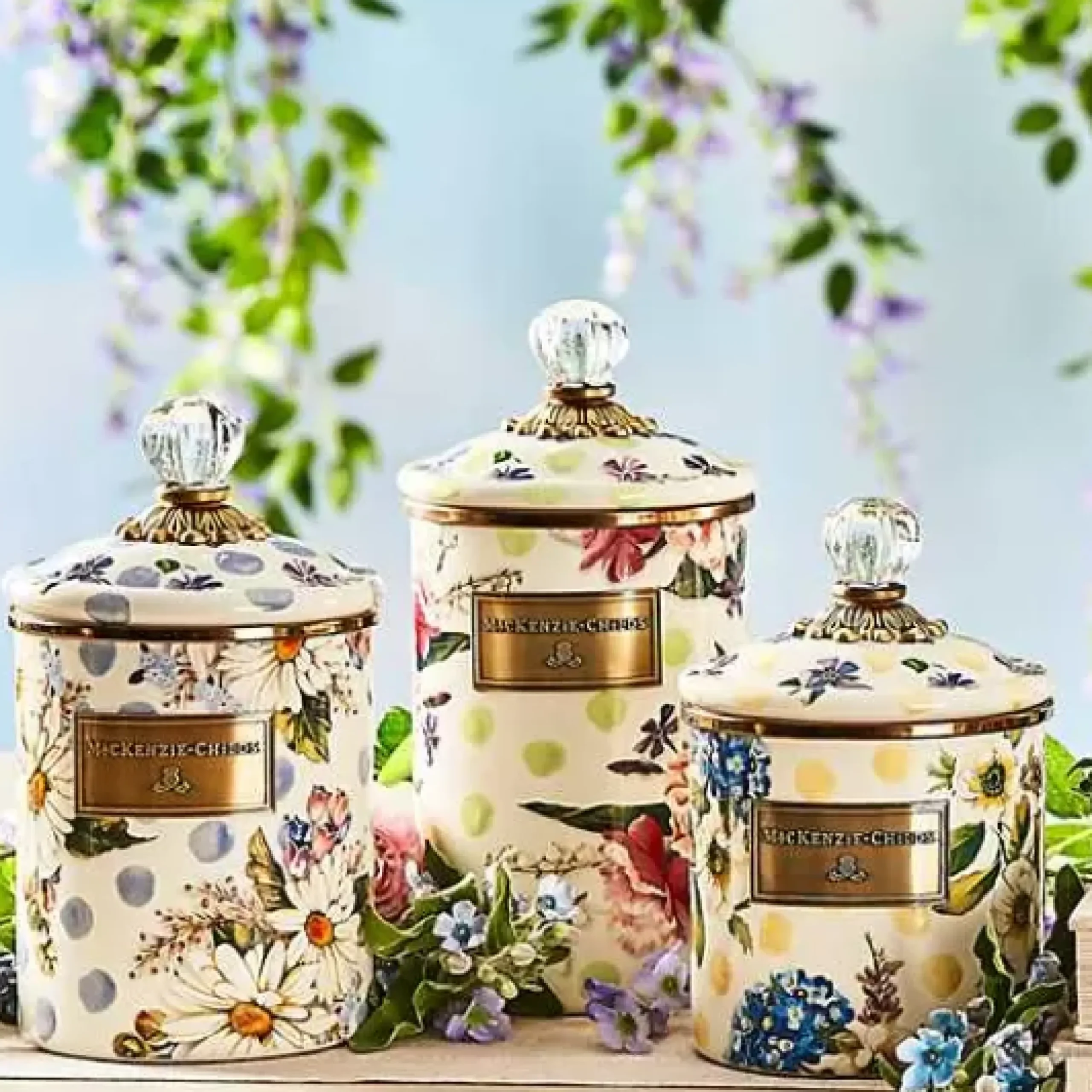 MacKenzie-Childs Wildflowers Blue Enamel Medium Canister< Kitchen Storage & Organization