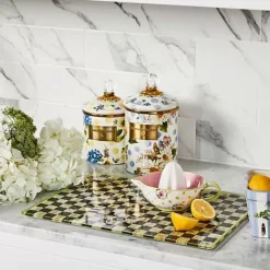 MacKenzie-Childs Wildflowers Blue Enamel Medium Canister< Kitchen Storage & Organization