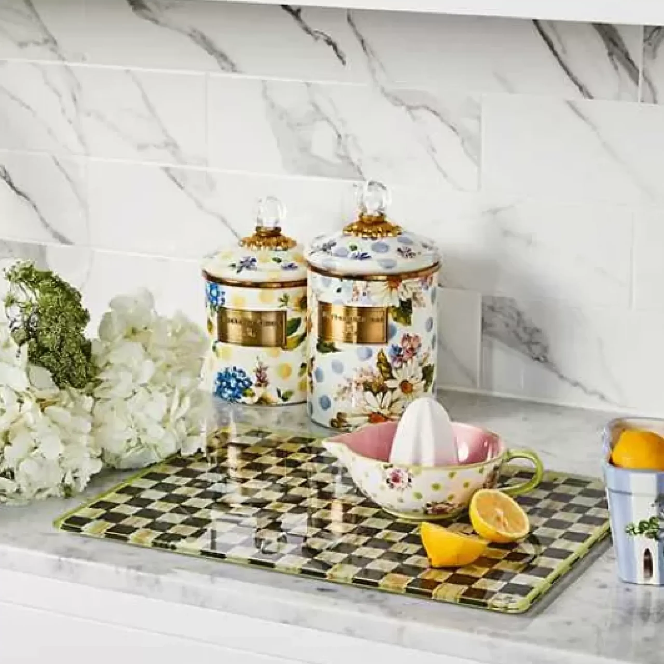 MacKenzie-Childs Wildflowers Blue Enamel Medium Canister< Kitchen Storage & Organization