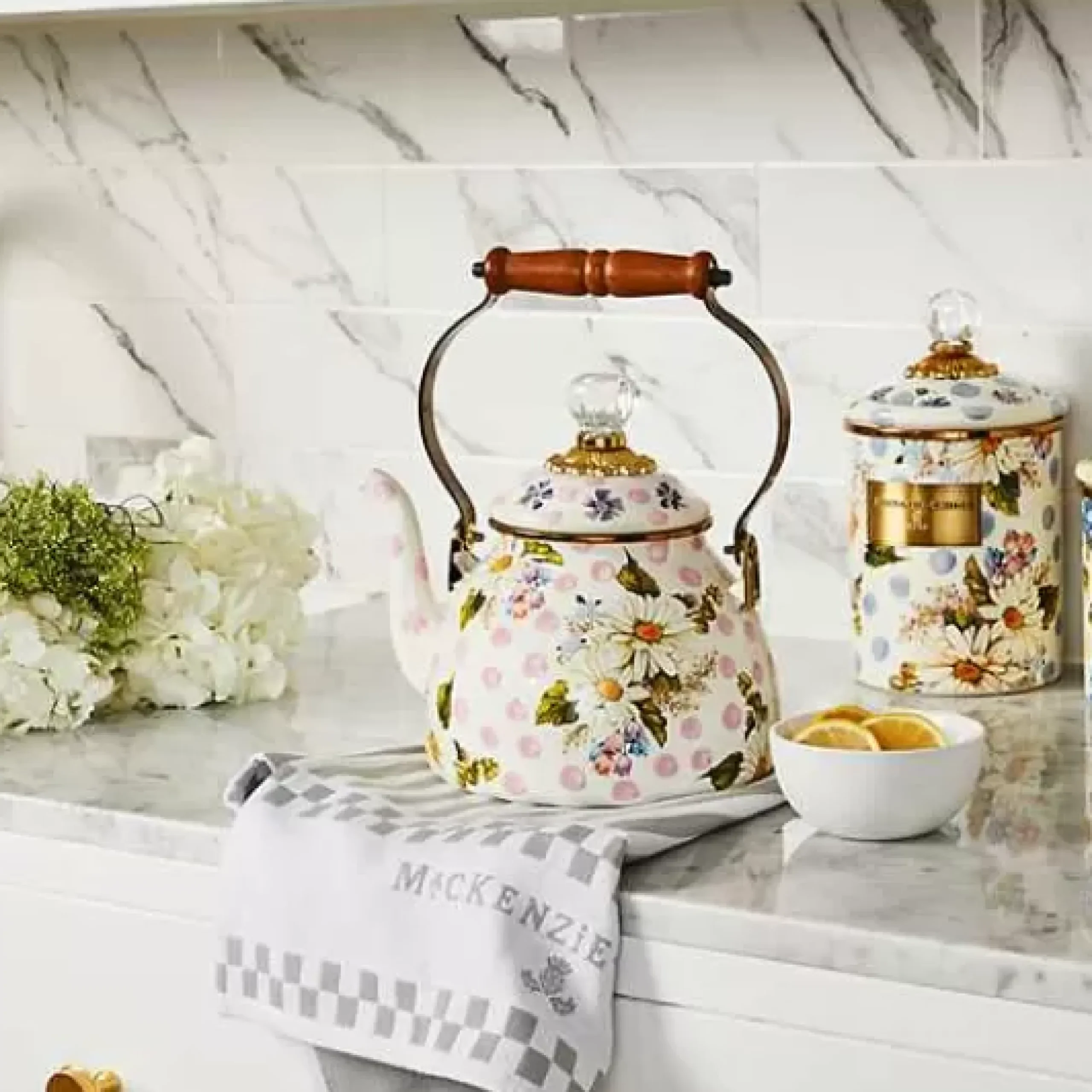 MacKenzie-Childs Wildflowers Pink 2 Quart Tea Kettle< The Coffee Shop|Serveware